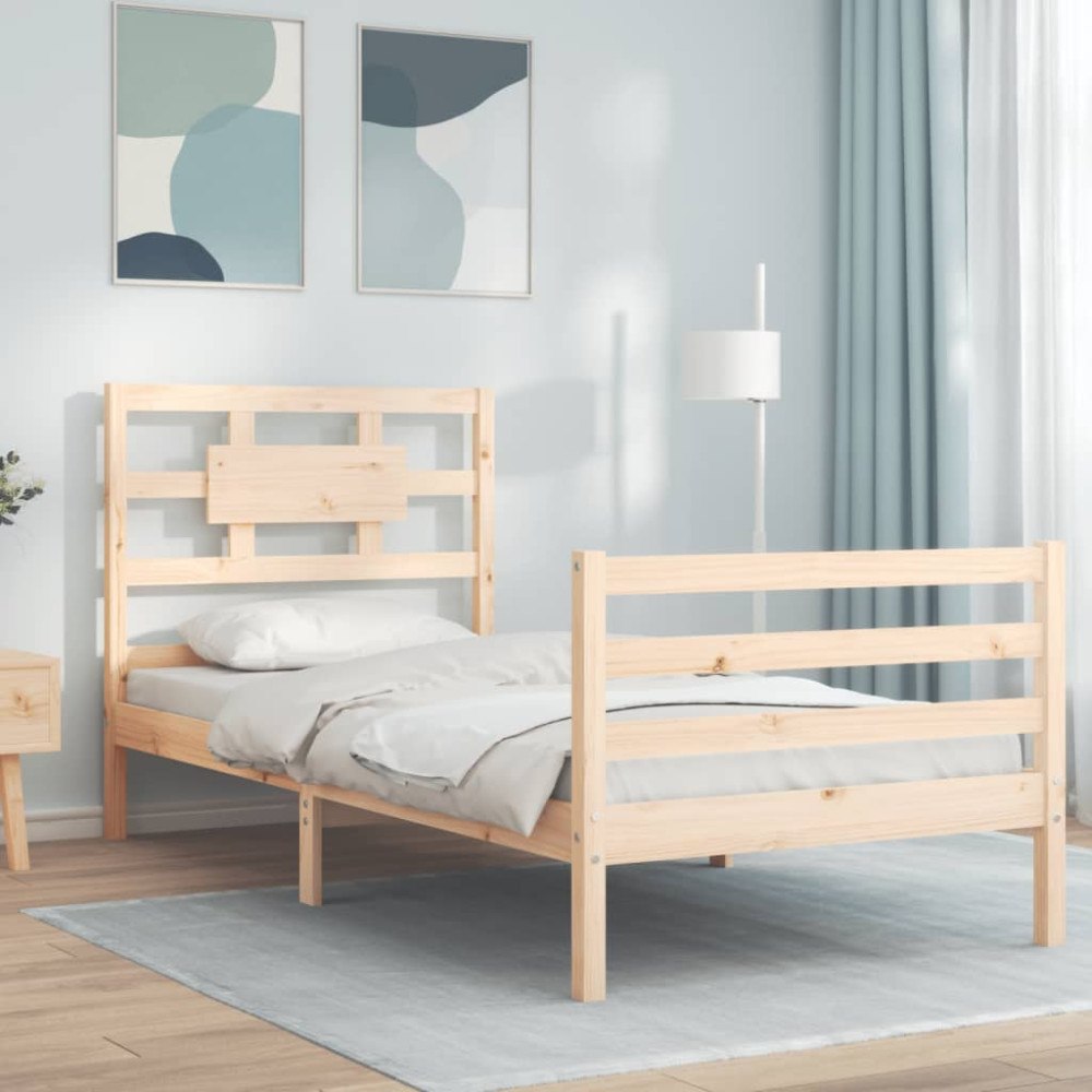 vidaXL Sängram med huvudgavel 90x200 cm massivt trä