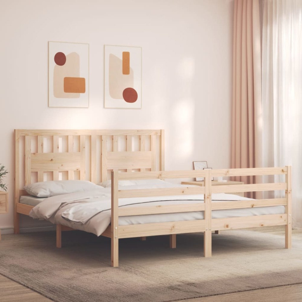 vidaXL Sängram med huvudgavel 160x200 cm massivt trä