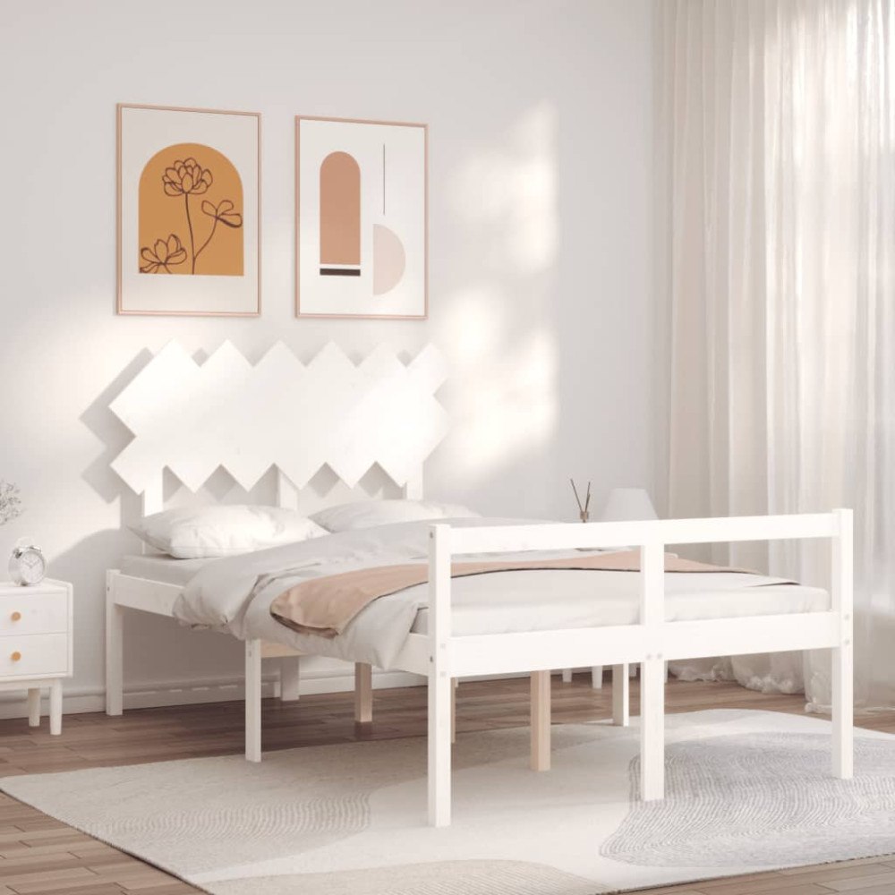 vidaXL Sängram med sänggavel vit 120x200 cm massivt trä