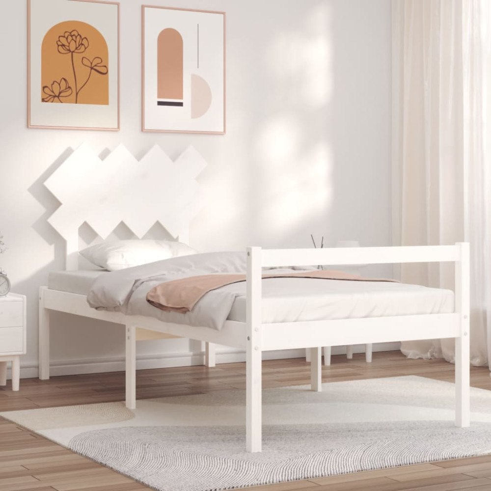 vidaXL Sängram med sänggavel vit 90x200 cm massivt trä