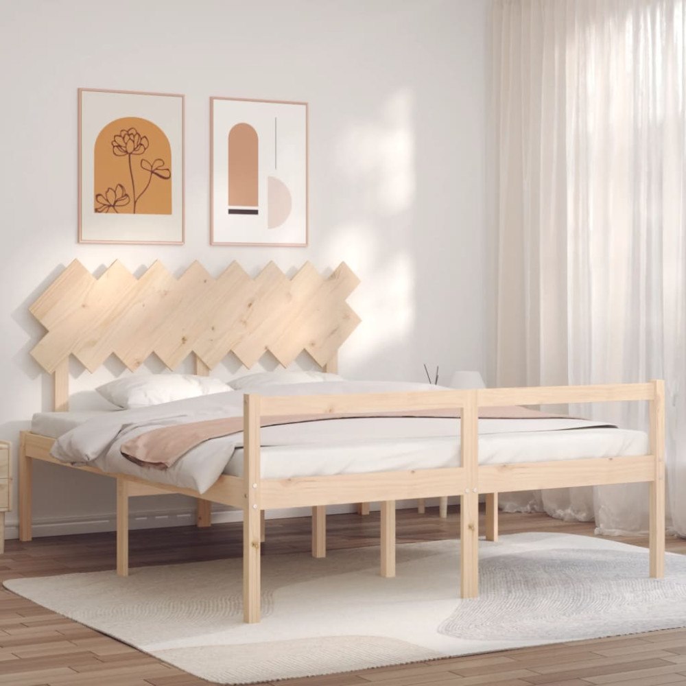vidaXL Sängram med sänggavel 160x200 cm massivt trä