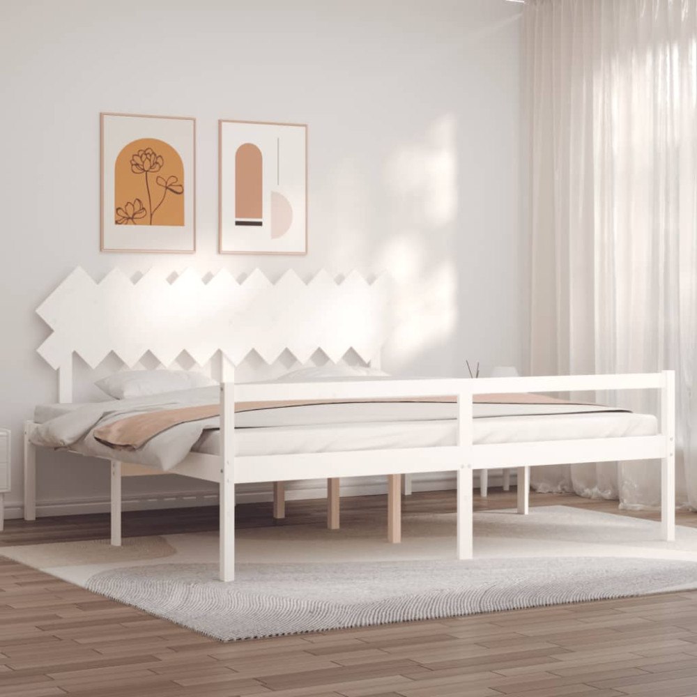 vidaXL Sängram med sänggavel vit 200x200 cm massivt trä