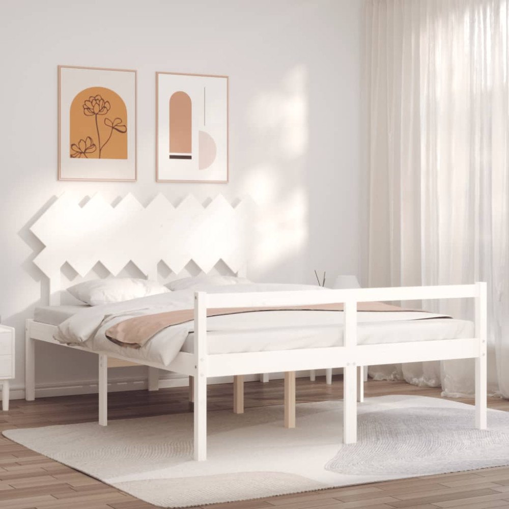 vidaXL Sängram med sänggavel vit 140x200 cm massivt trä