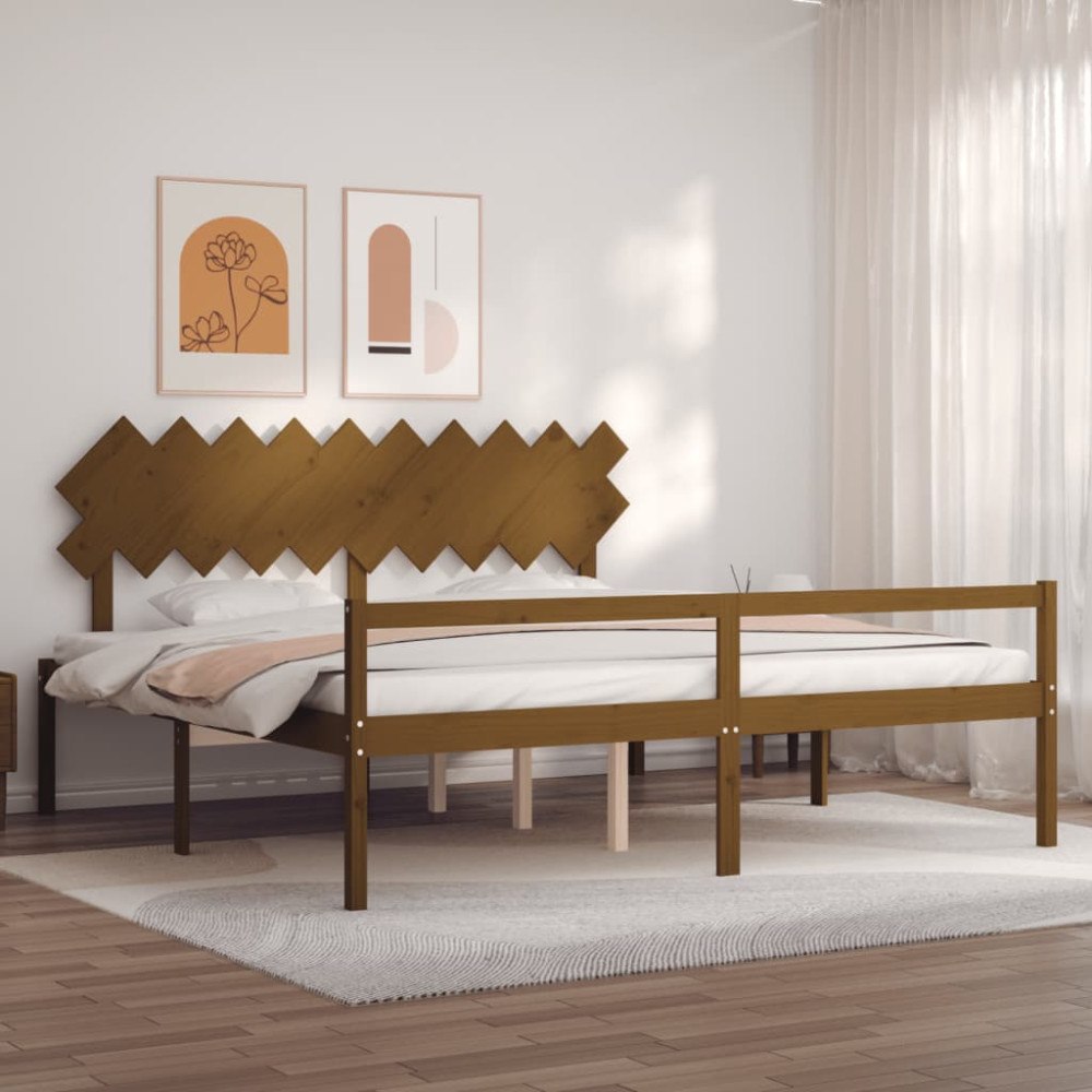 vidaXL Sängram med sänggavel honungsbrun 200x200 cm massivt trä