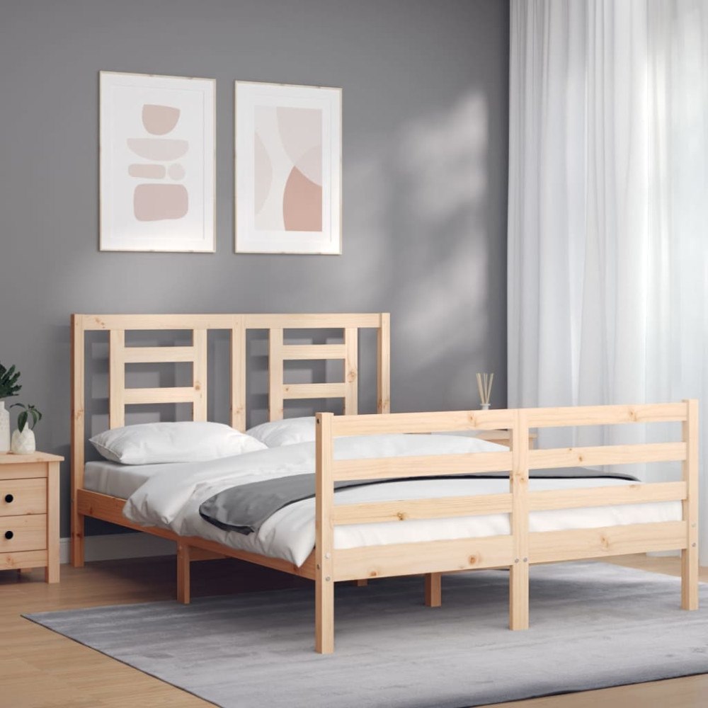 vidaXL Sängram med huvudgavel 140x200 cm massivt trä