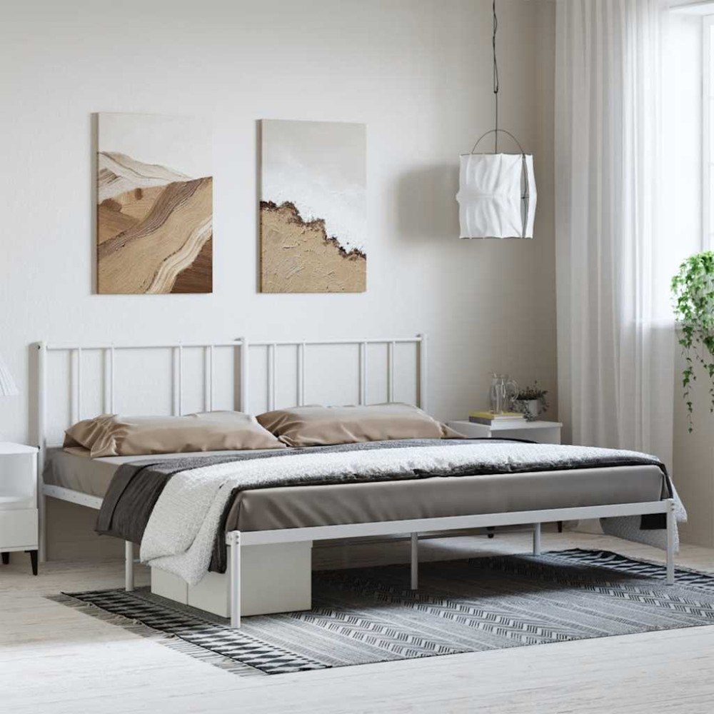 vidaXL Sängram med huvudgavel metall vit 193x203 cm