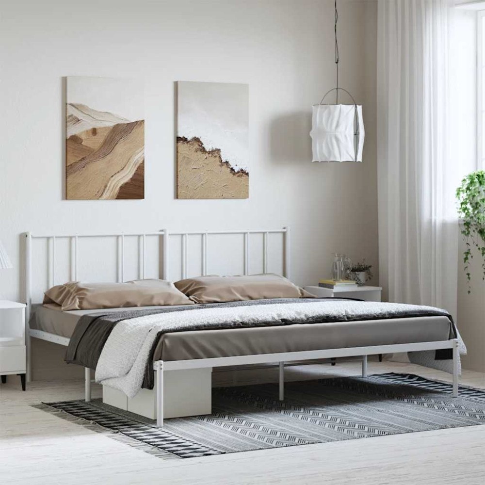 vidaXL Sängram med huvudgavel metall vit 183x213 cm