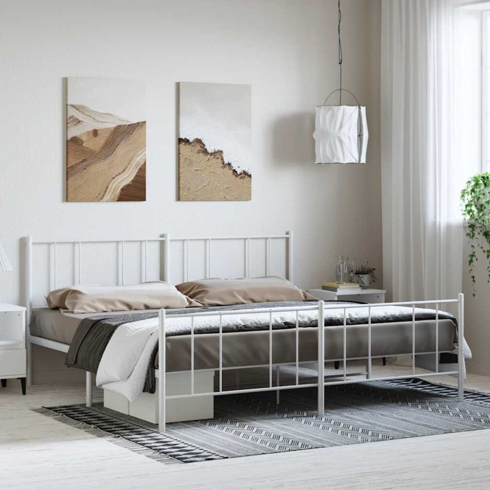 vidaXL Sängram med huvudgavel och fotgavel vit metall 193x203 cm