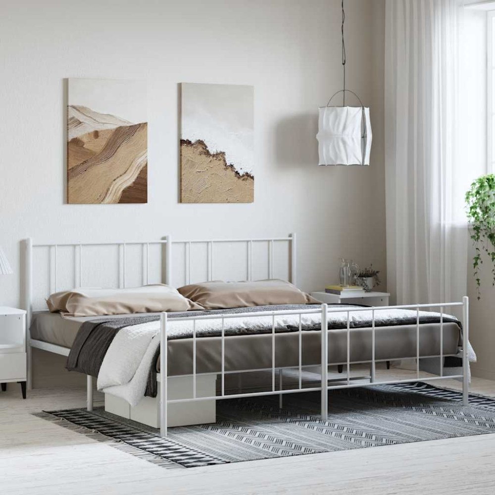 vidaXL Sängram med huvudgavel och fotgavel vit metall 183x213 cm