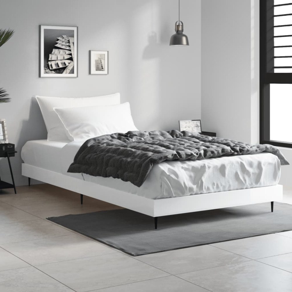 vidaXL Sängram vit högglans 90x200 cm konstruerad trä