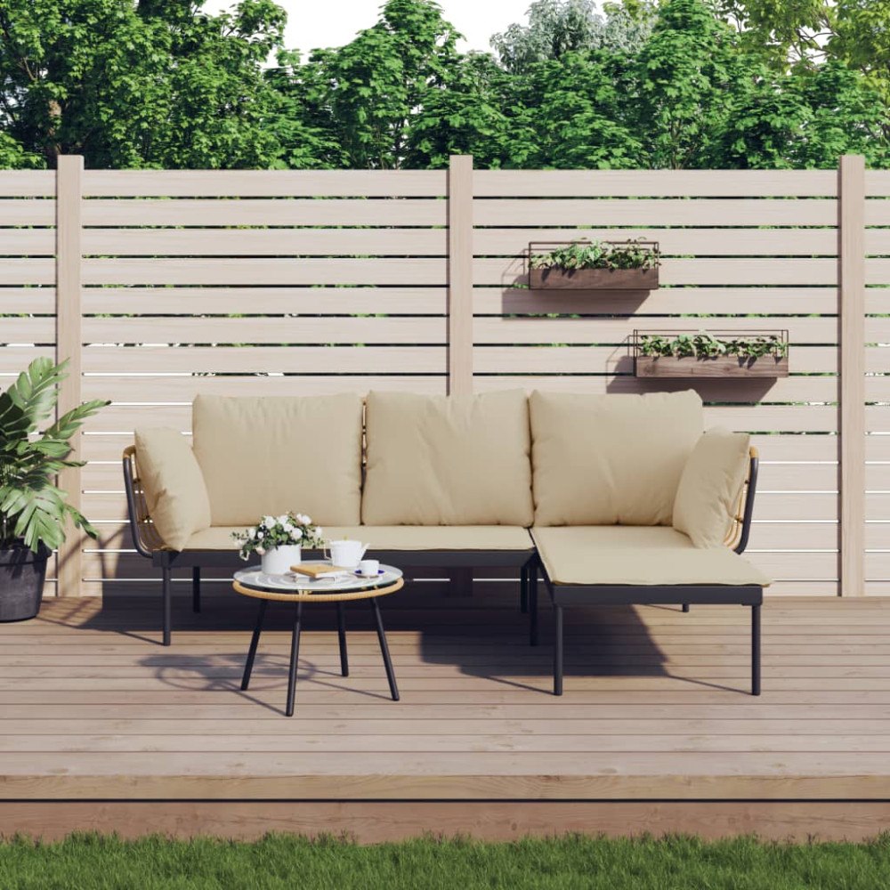 vidaXL Loungegrupp för trädgården med beige dynor 3 delar konstrotting
