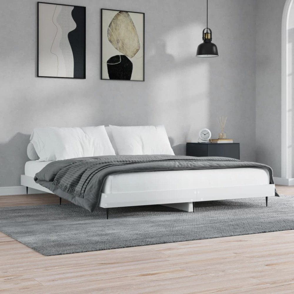 vidaXL Sängram vit högglans 160x200 cm konstruerat trä