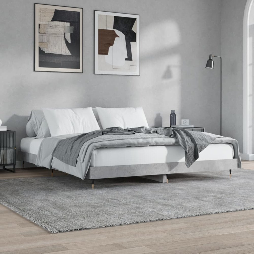 vidaXL Sängram betonggrå 200x200 cm konstruerat trä
