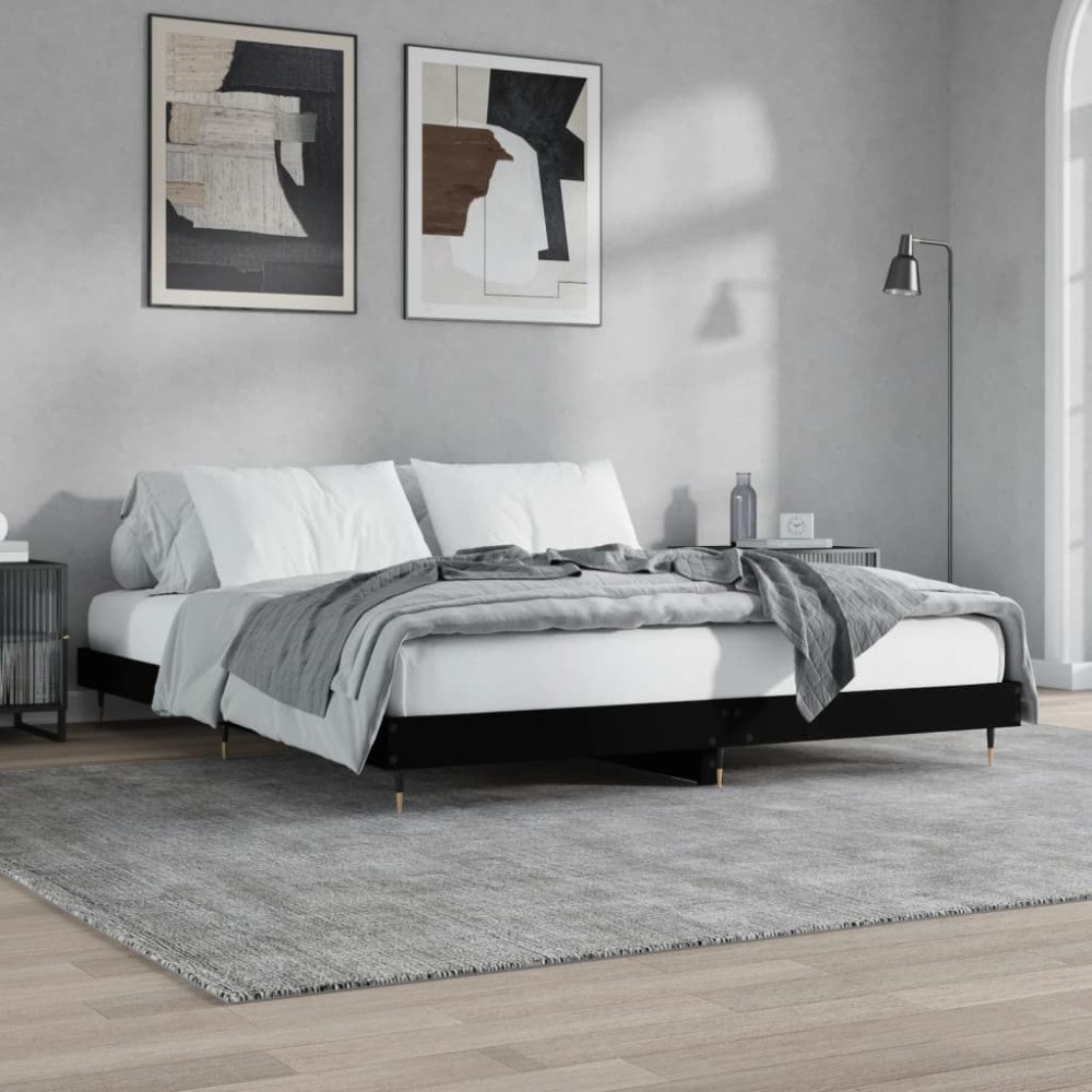 vidaXL Sängram svart 200x200 cm konstruerat trä