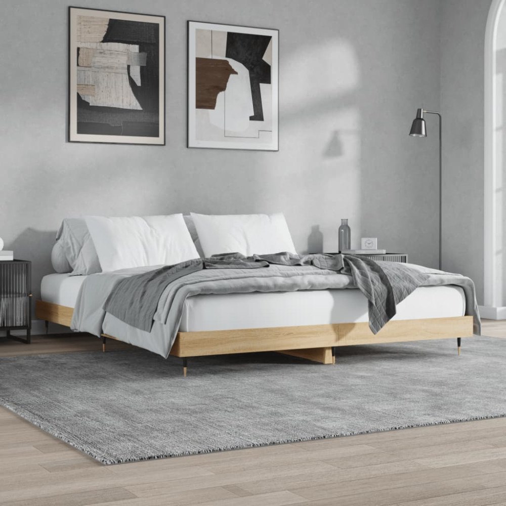 vidaXL Sängram utan madrass Sonoma ek 200x200 cm konstruerat trä