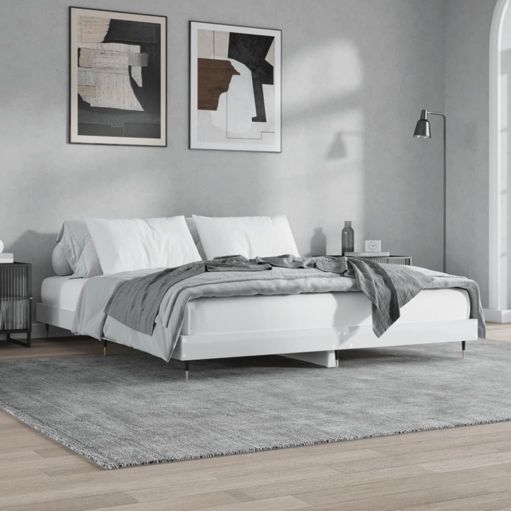 vidaXL Sängram vit högglans 140x200 cm konstruerad trä