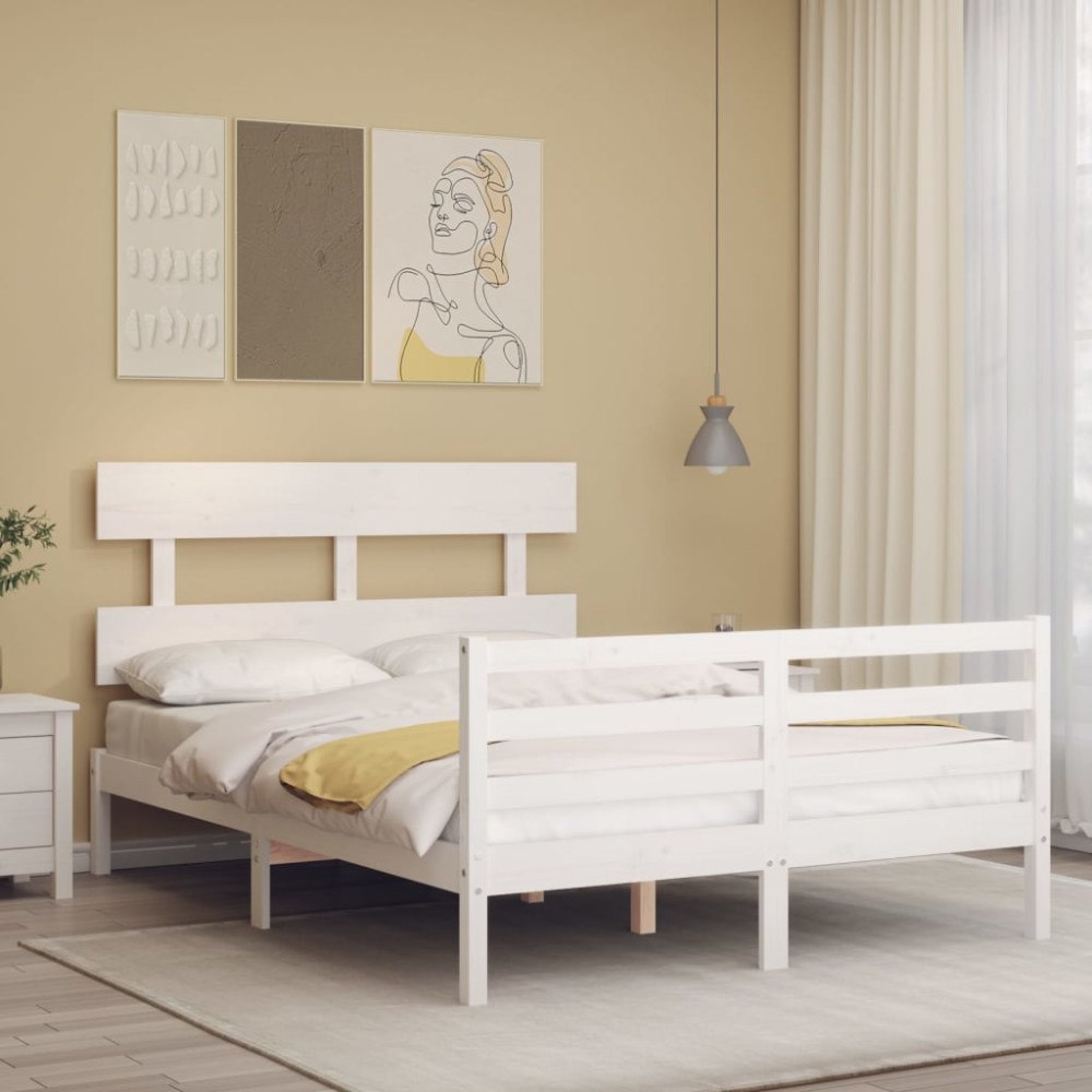 vidaXL Sängram med huvudgavel vit 120x200 cm massivt trä