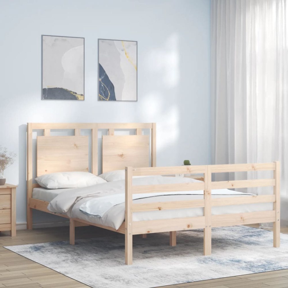 vidaXL Sängram med huvudgavel 140x200 cm massivt trä