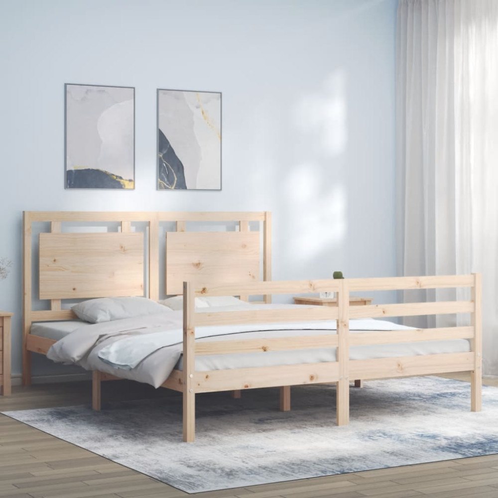 vidaXL Sängram med huvudgavel massivt trä