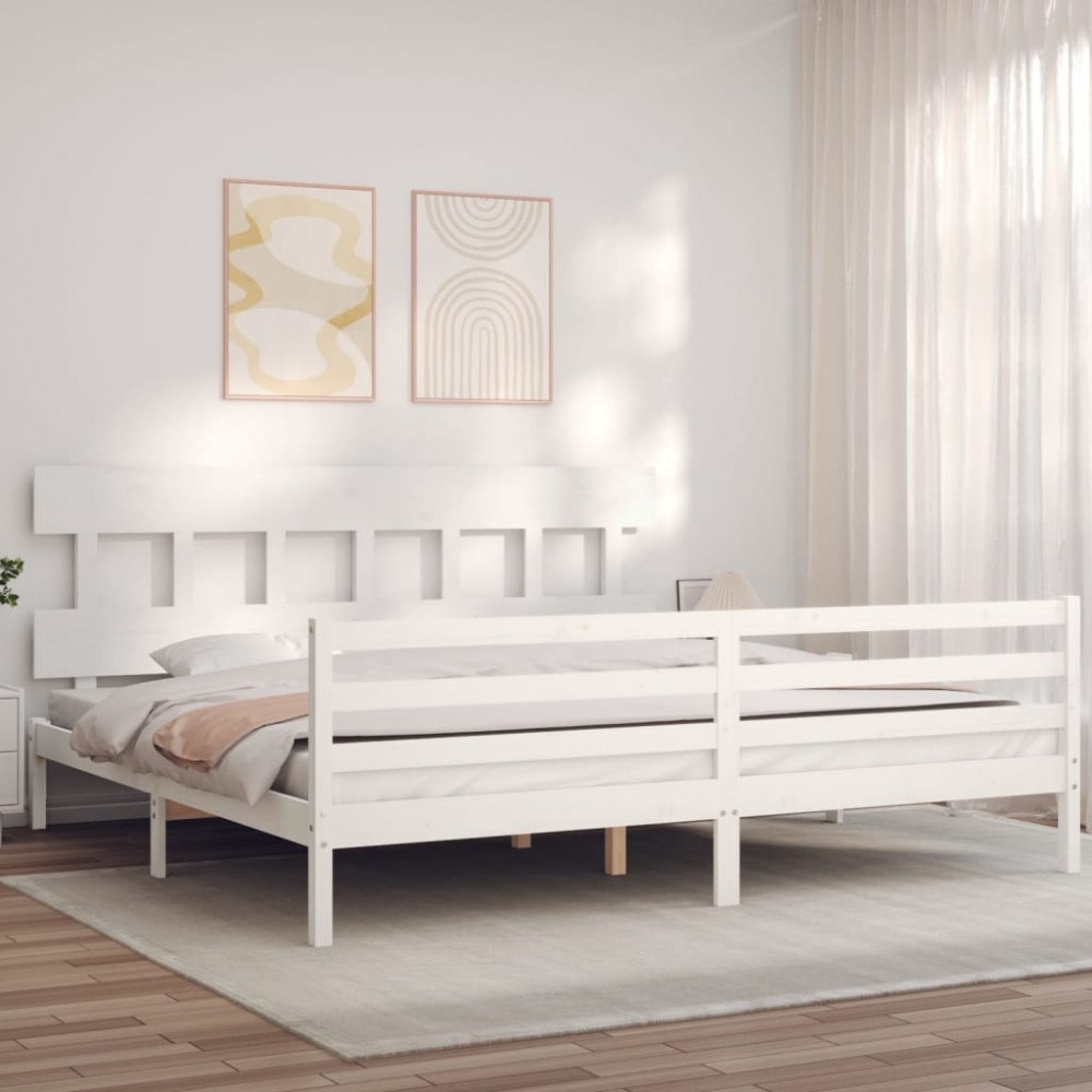 vidaXL Sängram med huvudgavel vit 200x200 cm massivt trä