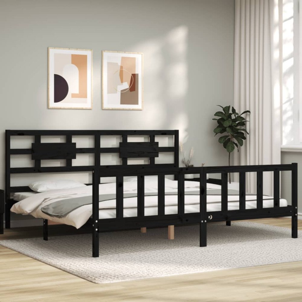 vidaXL Sängram med huvudgavel svart 200x200 cm massivt trä