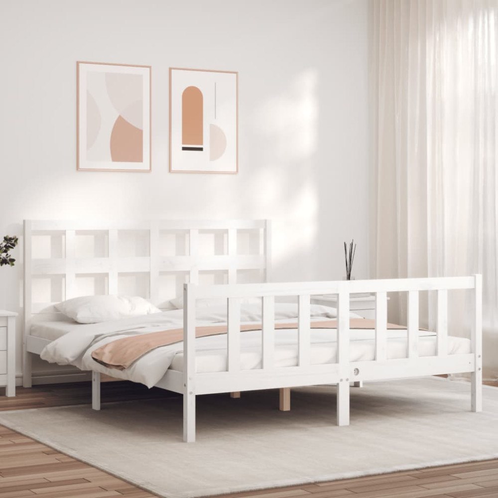 vidaXL Sängram utan madrass vit 160x200 cm massiv furu
