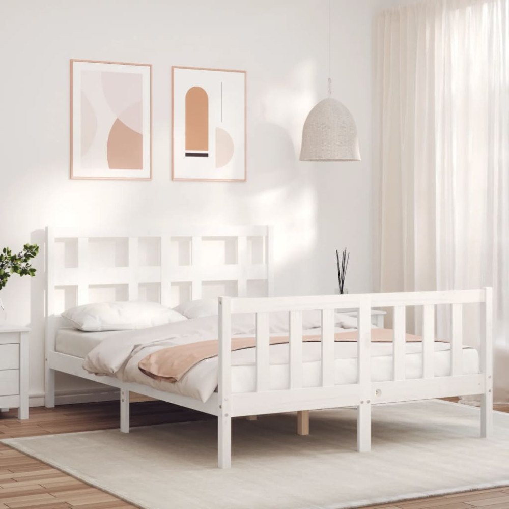 vidaXL Sängram utan madrass vit 140x200 cm massiv furu