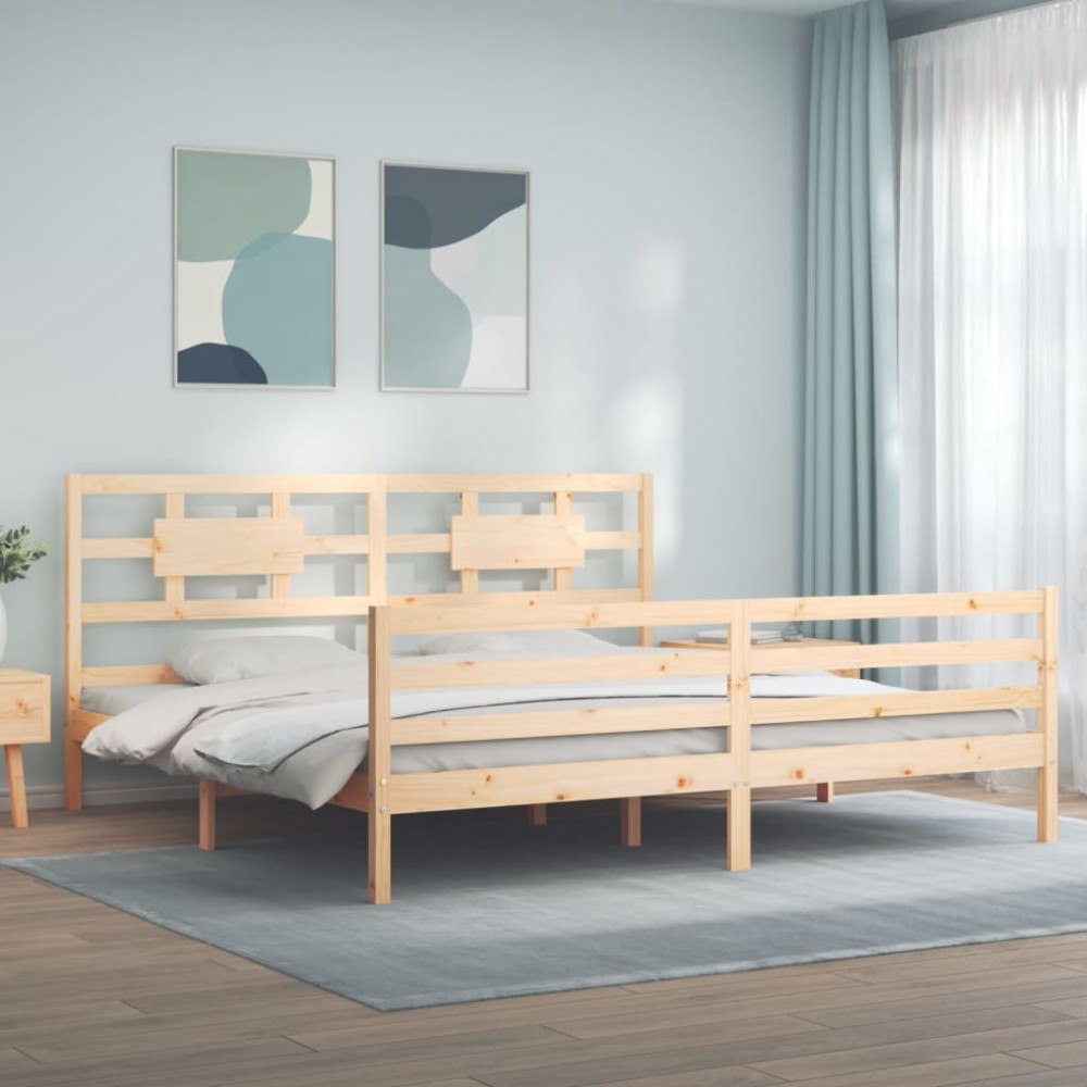 vidaXL Sängram med huvudgavel 200x200 cm massivt trä