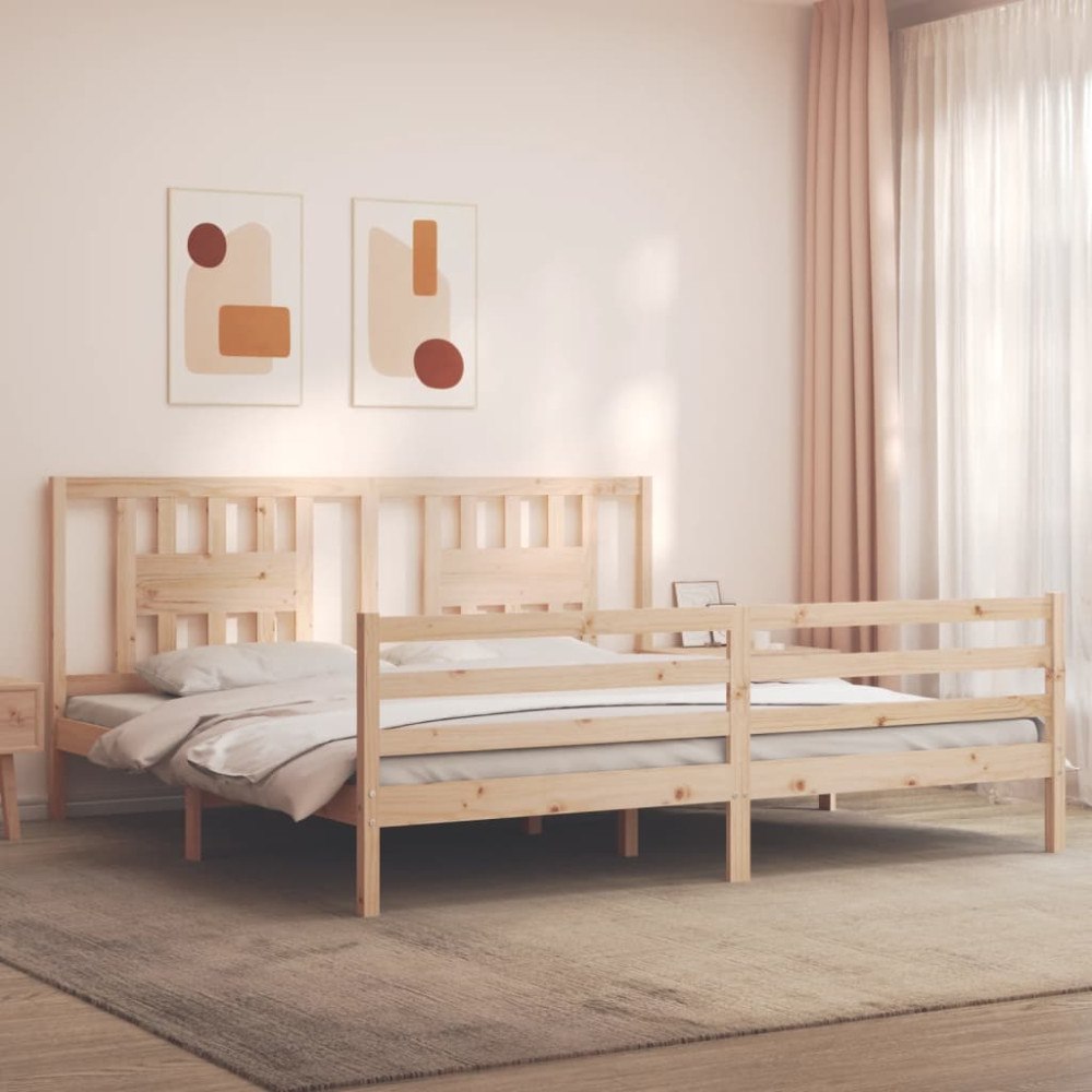 vidaXL Sängram med huvudgavel 200x200 cm massivt trä
