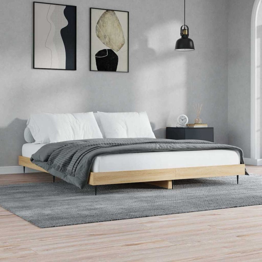 vidaXL Sängram utan madrass Sonoma ek 200x200 cm konstruerat trä