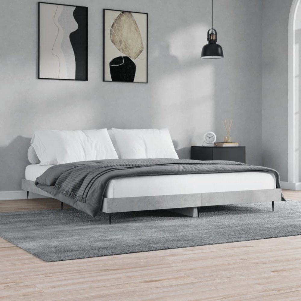 vidaXL Sängram betonggrå 200x200 cm konstruerat trä