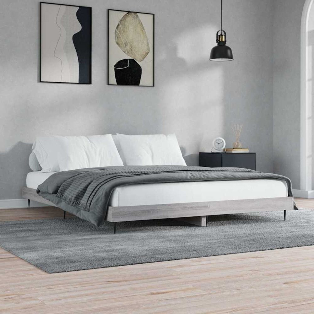 vidaXL Sängram grå sonoma 200x200 cm konstruerat trä