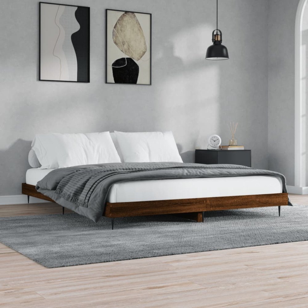 vidaXL Sängram utan madrass brun ek 200x200 cm konstruerat trä