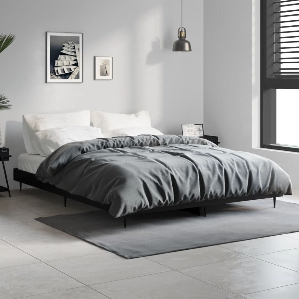 vidaXL Sängram svart 135x190 cm konstruerat trä