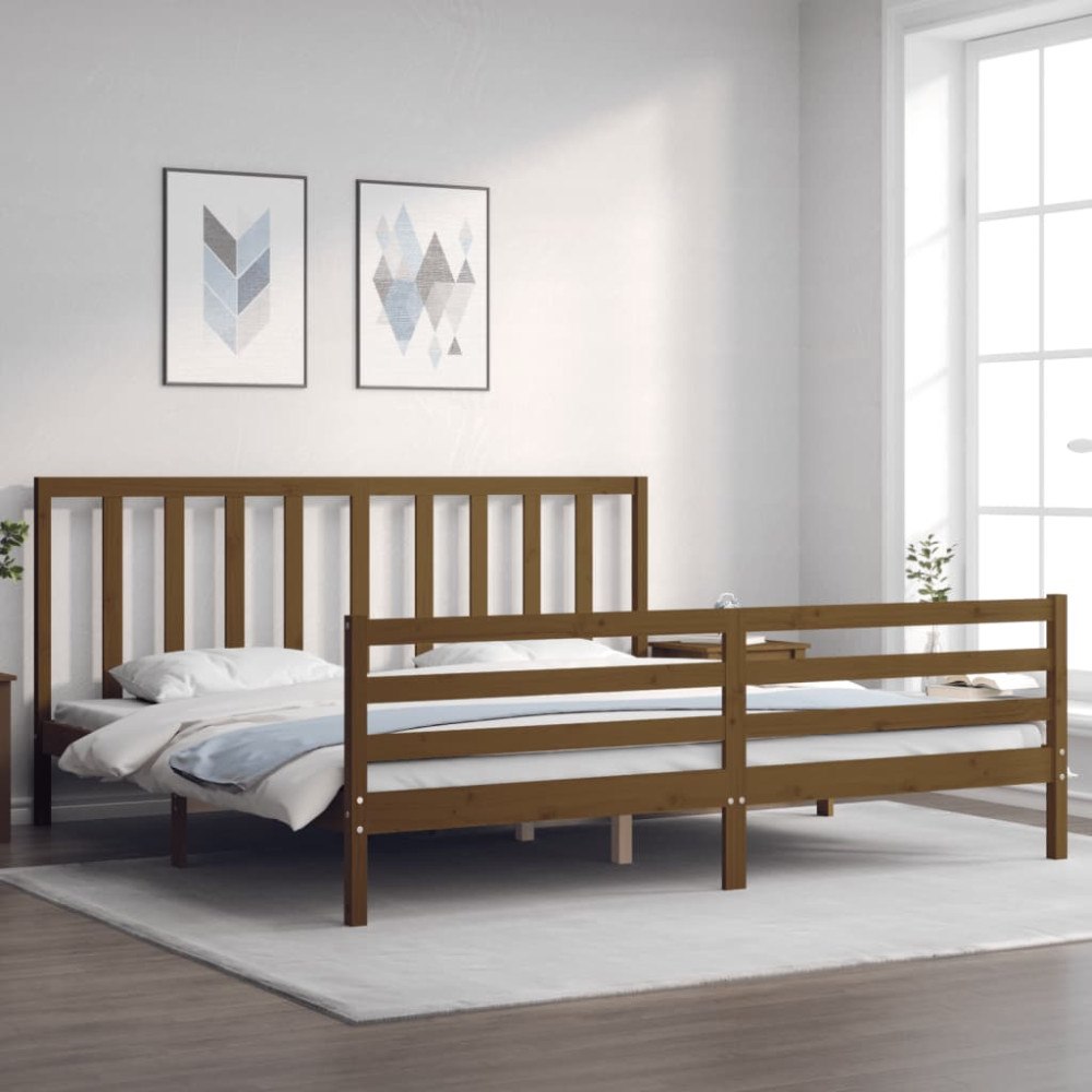 vidaXL Sängram med huvudgavel honungsbrun 200x200 cm massivt trä