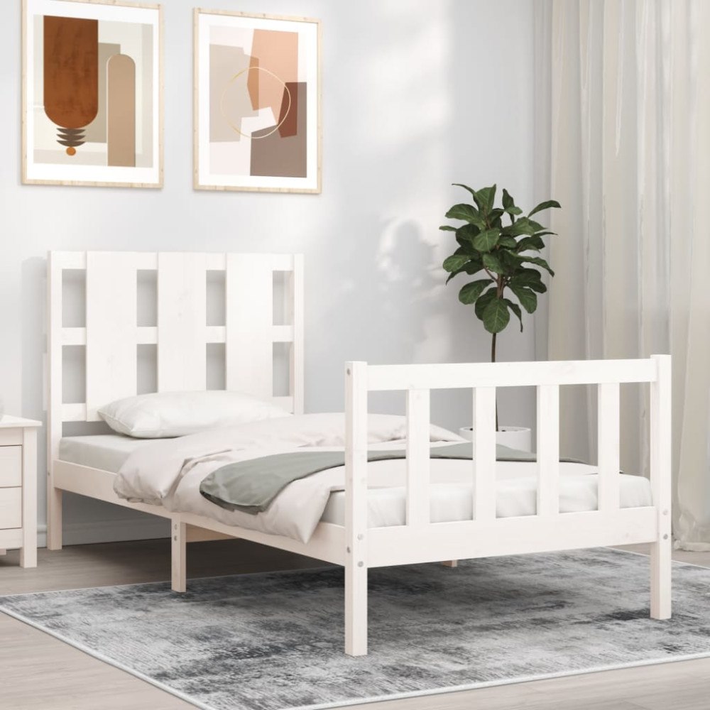 vidaXL Sängram utan madrass vit 90x200 cm massiv furu