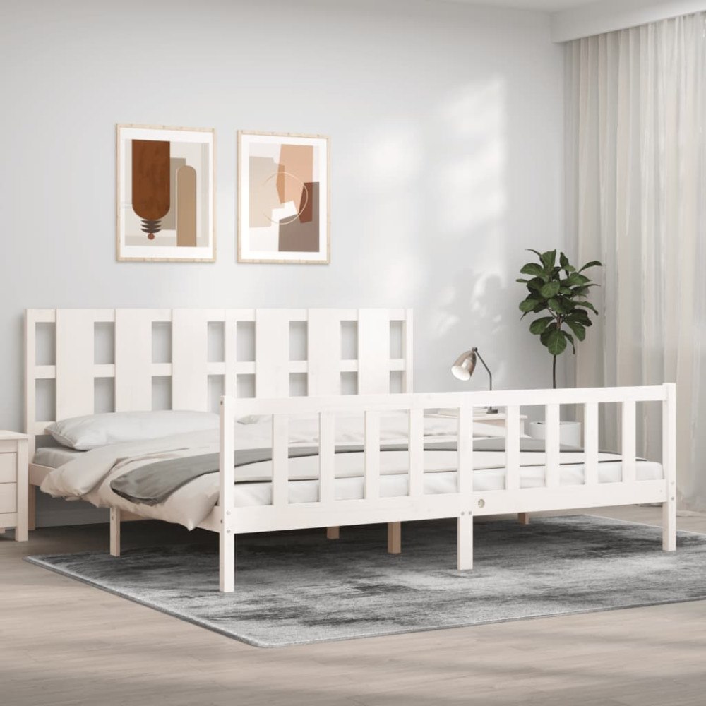 vidaXL Sängram utan madrass vit 200x200 cm massiv furu