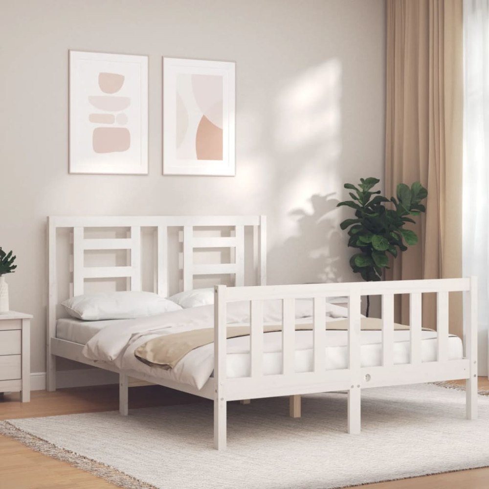 vidaXL Sängram utan madrass vit 140x190 cm massiv furu