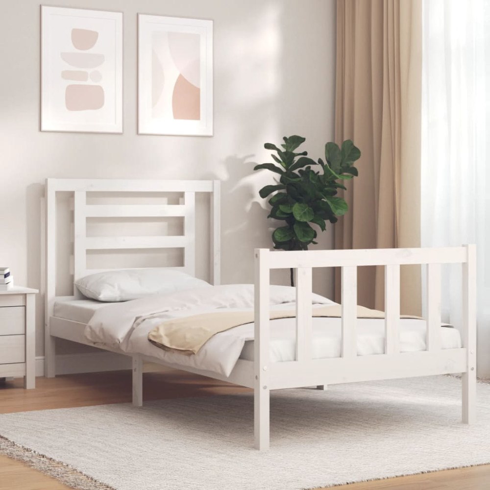 vidaXL Sängram utan madrass vit 90x200 cm massiv furu