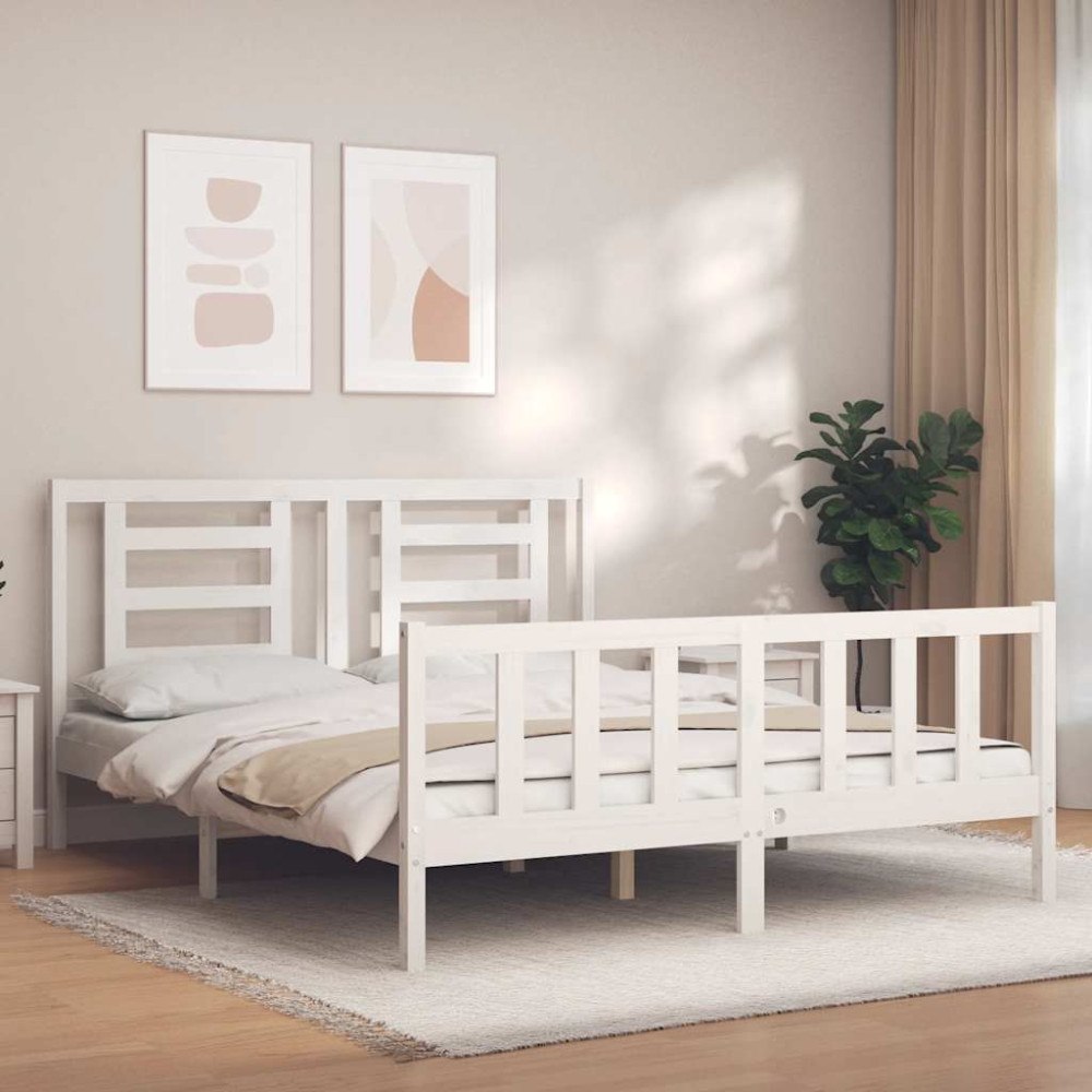 vidaXL Sängram utan madrass vit 160x200 cm massiv furu