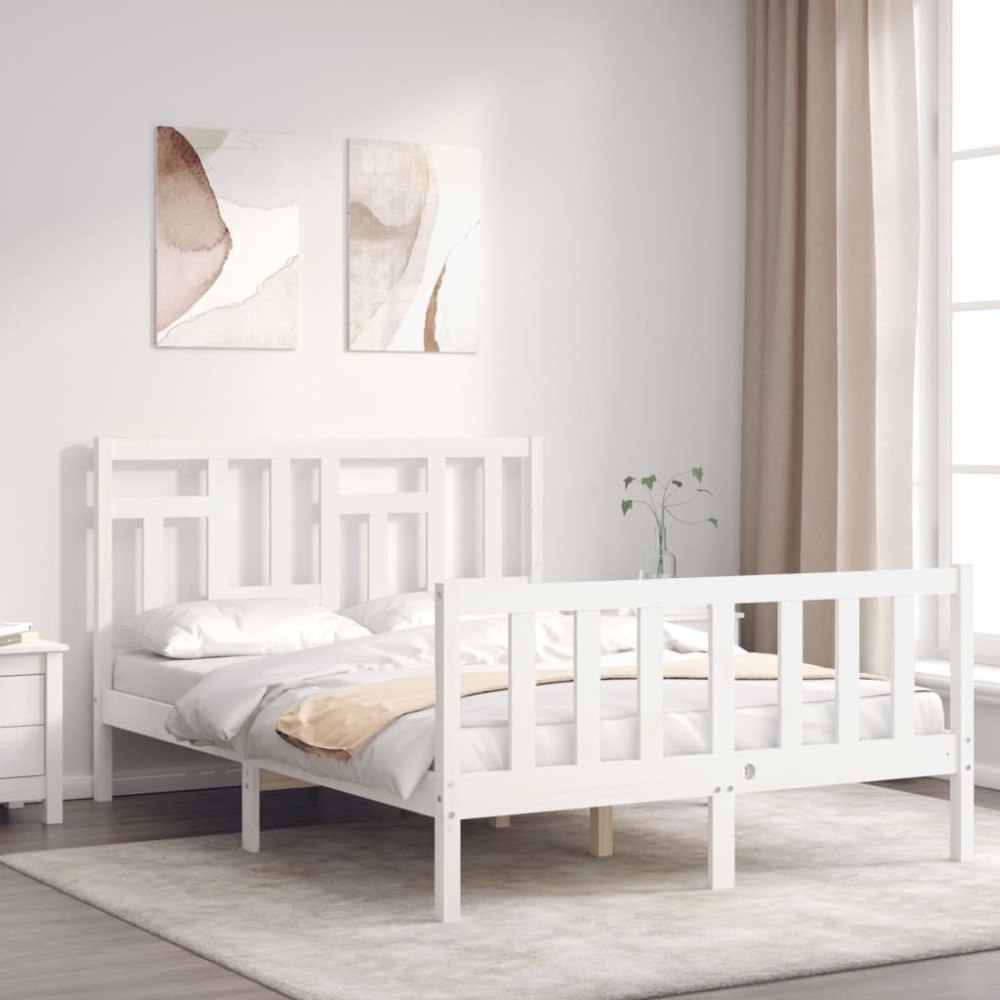 vidaXL Sängram utan madrass vit 140x200 cm massiv furu