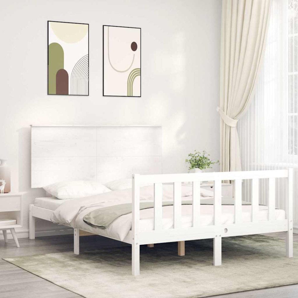 vidaXL Sängram utan madrass vit 140x190 cm massiv furu