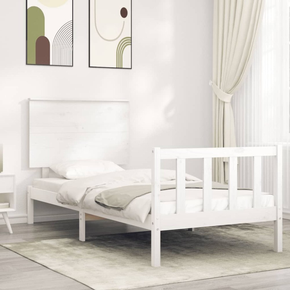 vidaXL Sängram utan madrass vit 100x200 cm massiv furu