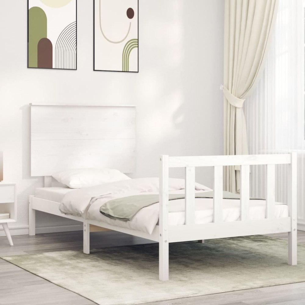 vidaXL Sängram utan madrass vit 90x200 cm massiv furu