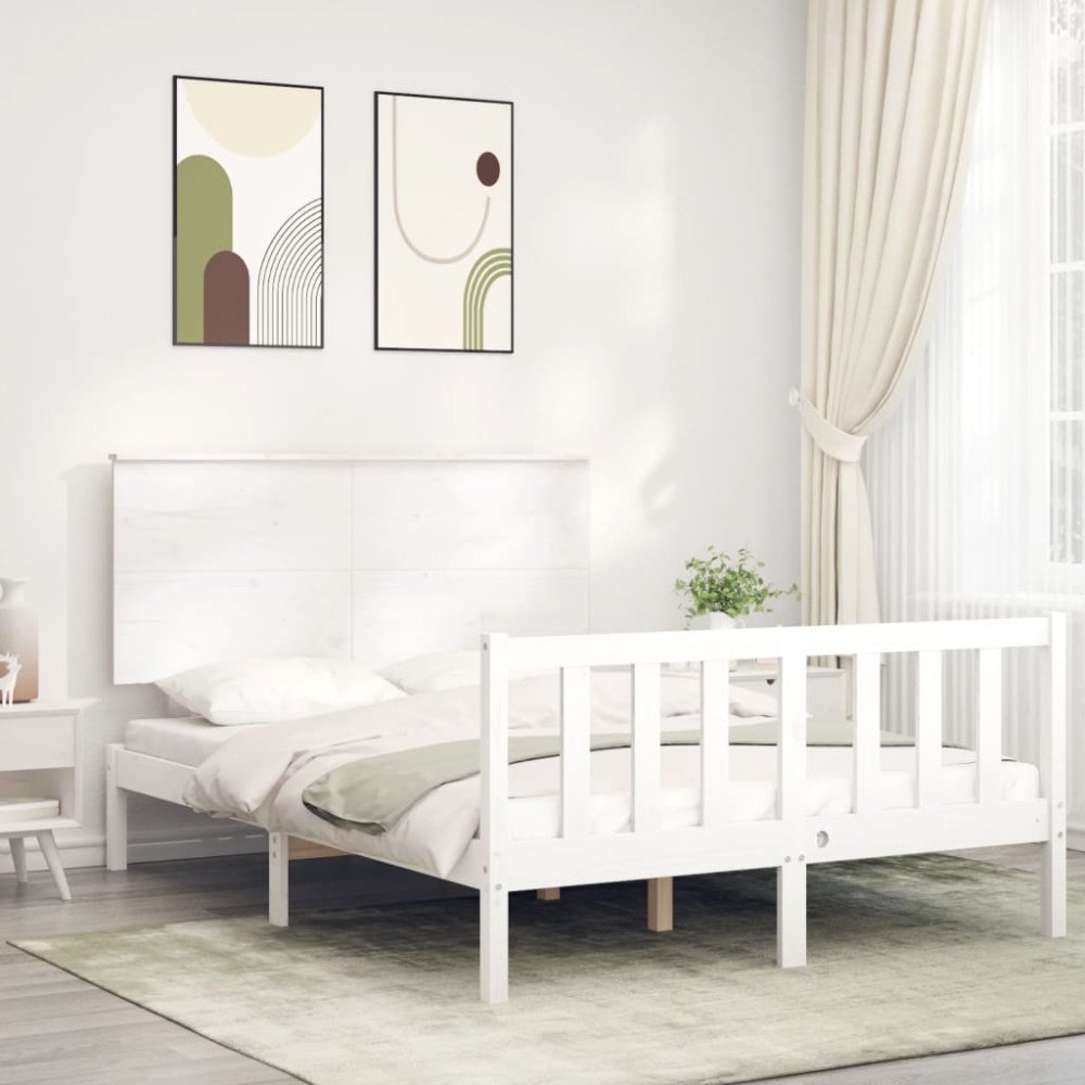 vidaXL Sängram utan madrass vit 140x200 cm massiv furu