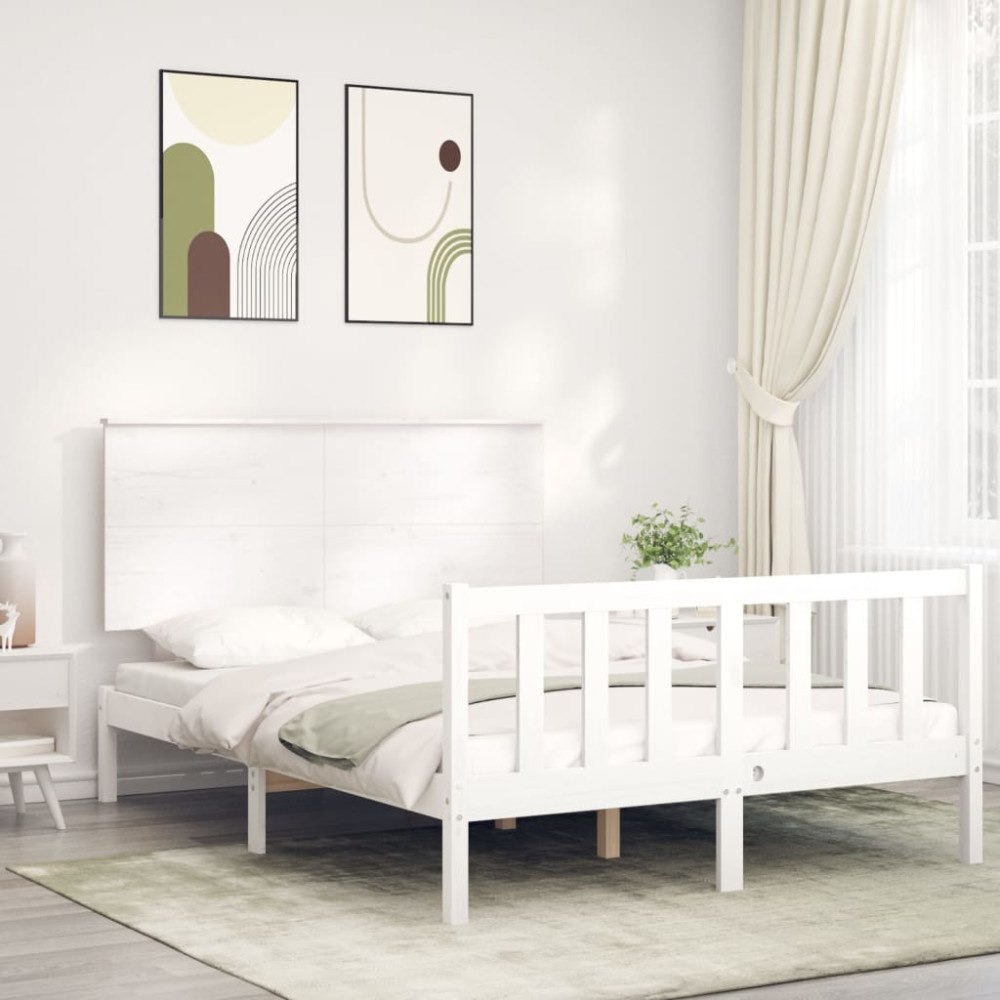 vidaXL Sängram utan madrass vit 120x200 cm massiv furu