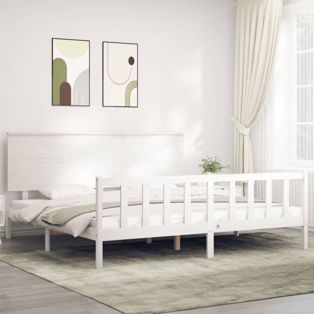 vidaXL Sängram utan madrass vit 200x200 cm massiv furu