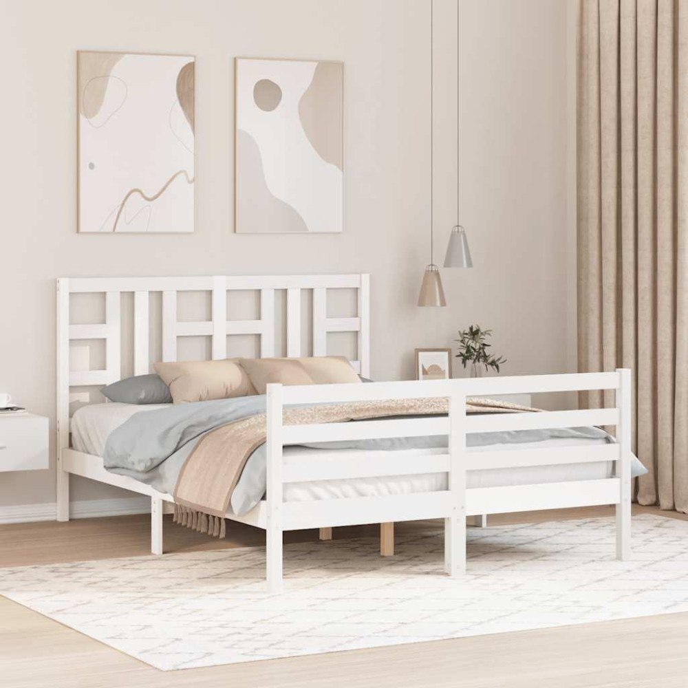 vidaXL Sängram utan madrass vit 140x190 cm massiv furu