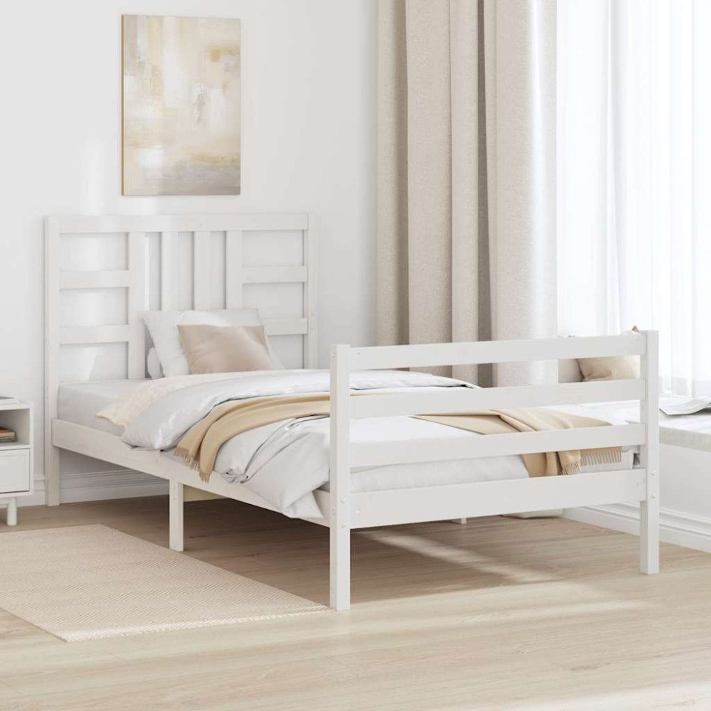 vidaXL Sängram utan madrass vit 100x200 cm massiv furu
