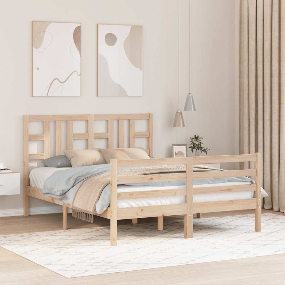 vidaXL Sängram med huvudgavel vit 140x200 cm massivt trä